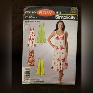 Simplicity Sewing Pattern Misses Sleeveless Summer Dress 2649 Size A (8 to 18)